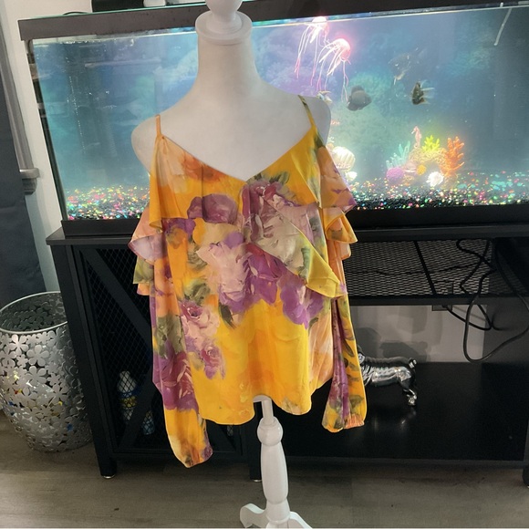 Express Yellow and Purple Blouse Vibrant Top - Picture 2 of 4